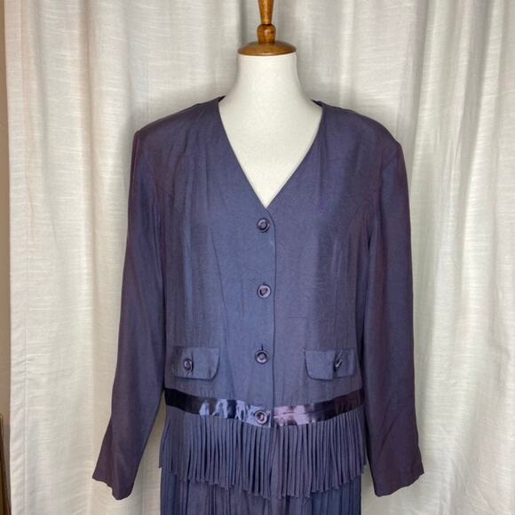 Vintage Choon Purple 2pc Blazer with Fringe and Pleated Skirt (Sz12) - Picture 2 of 6